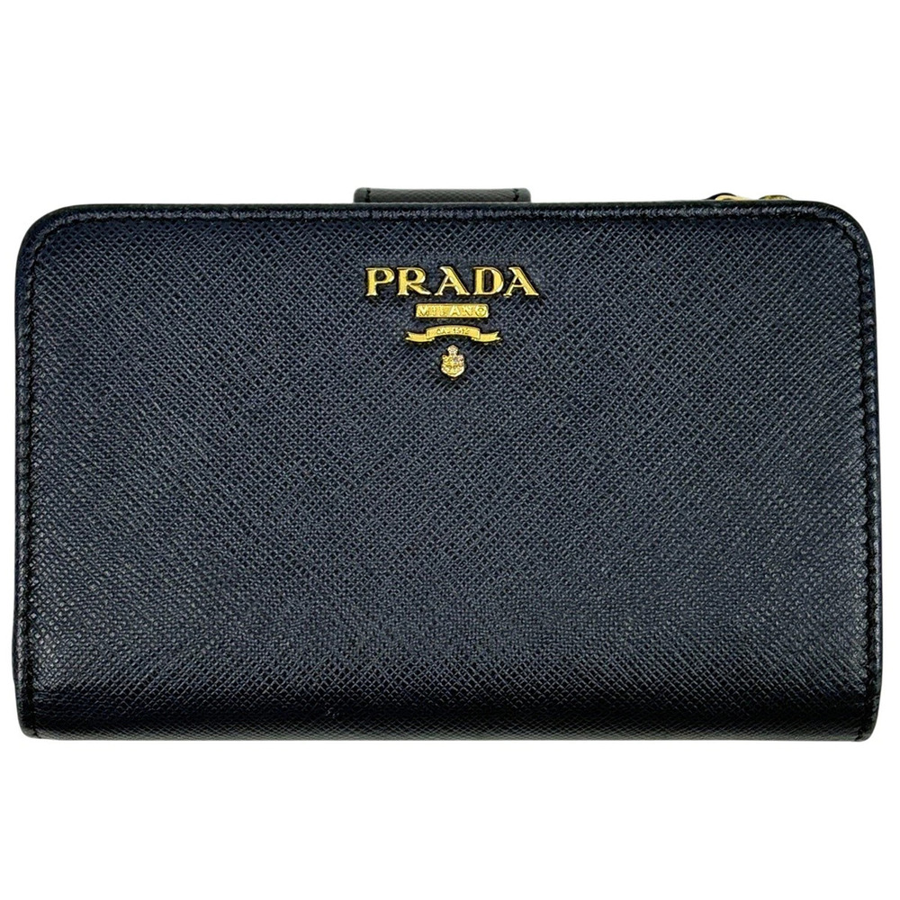 Prada bi fold wallet L shaped zipper Saffiano leather Navy Blue